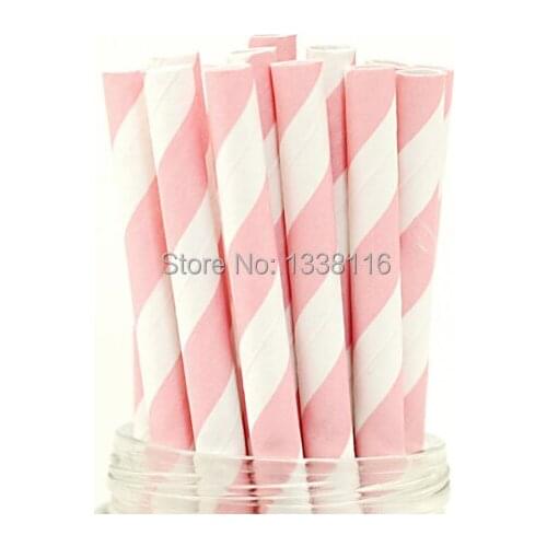 100pcs Pink Striped Paper Drinking Straws,For Birthday Wedding Party Decoration Supplies