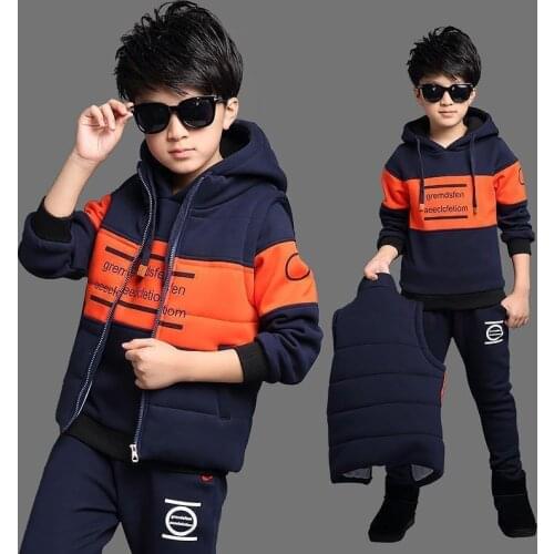 Sports Suit for Boys 3PCS/Set Childrens Suit Cotton Hooded Vest + T-Shirts + Pants Boys Kids Sportswear Tracksuit Warm Clothing