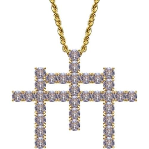 Rhinestone Men Necklace Ice Out Cubic Zircon Stitching Cross Pendant Gold Silver Color Hip Hop Charm Chain Jewelry
