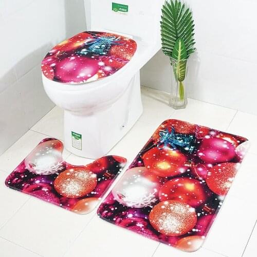 Marry Christmas cartoon Three-piece set 3D printed Bathroom Pedestal Rug Lid Toilet Cover Bath Mat Set drop shipping 01