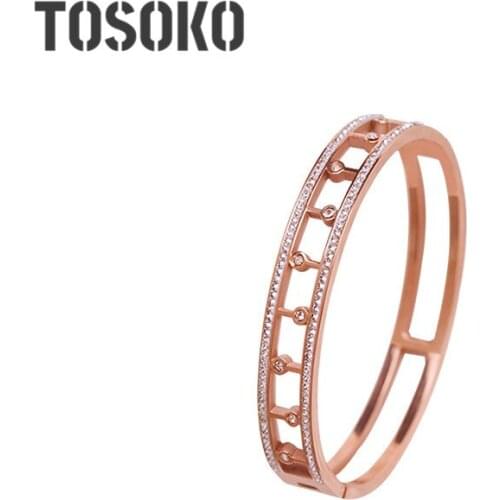 TOSOKO Stainless Steel Jewelry Widened Zircon Sky Star CLASP BRACELET Womens Fashionable And Shining Bracelet BSZ148