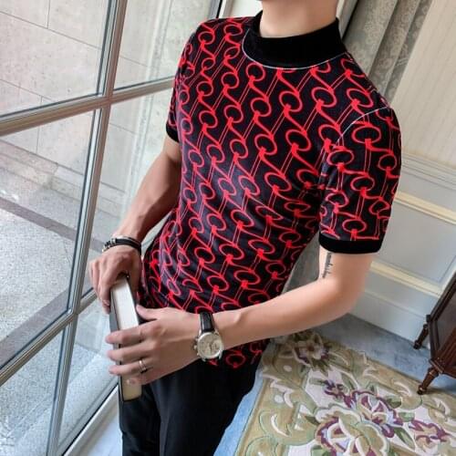 Streetwear Velvet Tee Shirt Slim Fit Chemise Homme Fashion Social Club Print Short Sleeve Mens T Shirts