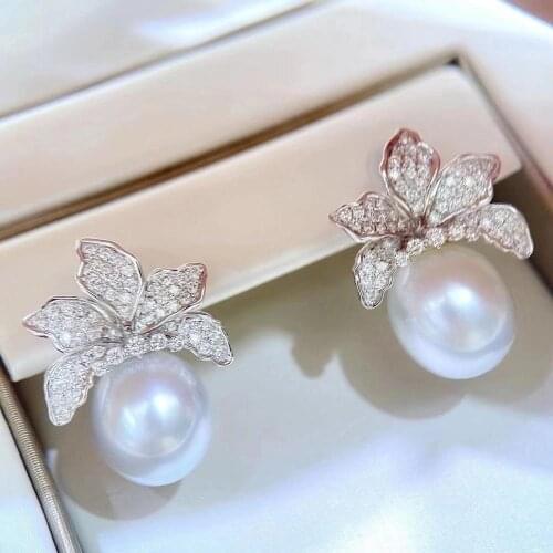 M1122 Pearl Stud Earrings Fine Jewelry Oval Shape 10-13mm Nature Fresh Water White Pearls Stud Earrings for Women Presents