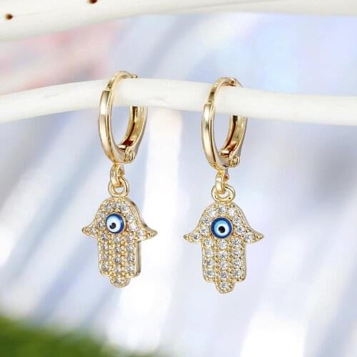 2021Fashion Gold Color Blue Evil Eye Hoop Earrings Top Qualitya Zircon Eye Earrings for Women Korean Fashion Jewelry