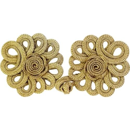 10set Gold Metallic Braided Flower Looped Fastener Closure Knot Buttons Sew on DIY Craft