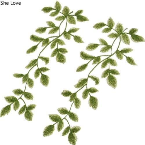 Chzimade 2Pcs Green Color Forest Venise Leaf Lace Patches Sewing On Clothes Applique For Women Dress Diy Garment Accessories