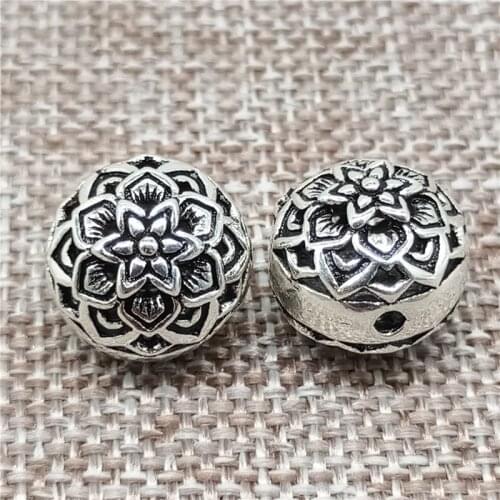 925 Sterling Silver Flower Blossom Beads 2-Sided Diameter 12mm for Bracelet Necklace