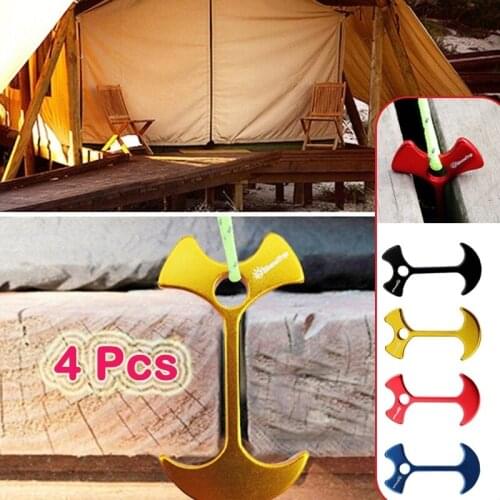 4pcs/set Outdoor Aluminum Alloy Deck Peg Fish Bone Deck Tent Peg Wind Rope Stopper Buckle Camping Hike Pin Tool