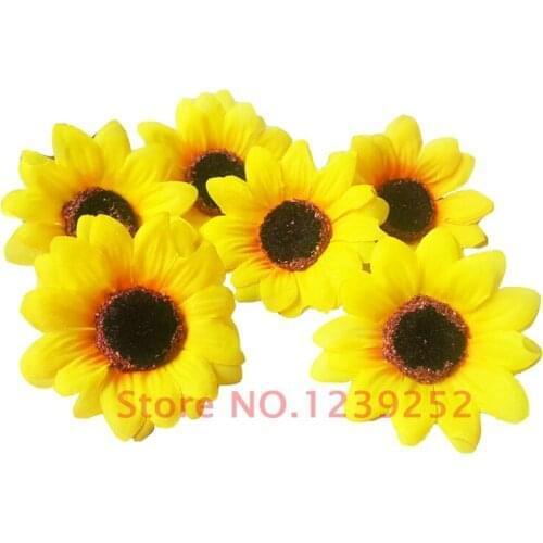 50Pcs/Lot 7cm Yellow Sunflower Artificial Silk Flower Head Decorative Flowers For DIY Wedding Party Festival Decoration Flower