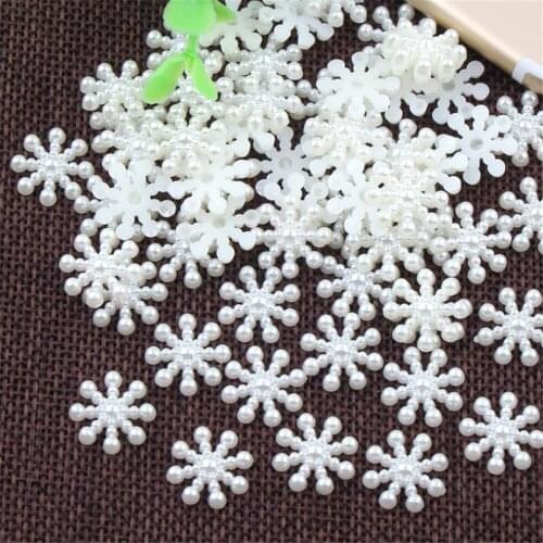 Loose 14MM 500PCS Snow Flower Shape DIY Half Flatback Pearl Beads Loose ABS Plastic Imitation Half Pearl Nail Arts Decoration