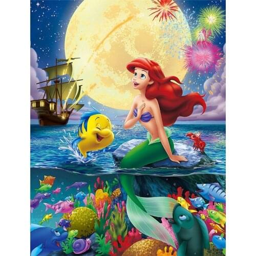 5d Diy Diamond Painting Disney Mermaid Full Square Cartoon Diamond Embroidery Cross Stitch Rhinestone Painting