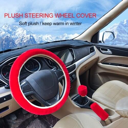 Auto Plush Fashion Steering Wheel Cover Three-piece Suit Dropshipping High Quality Winter Warm Plush 4 Colors Optional NEW