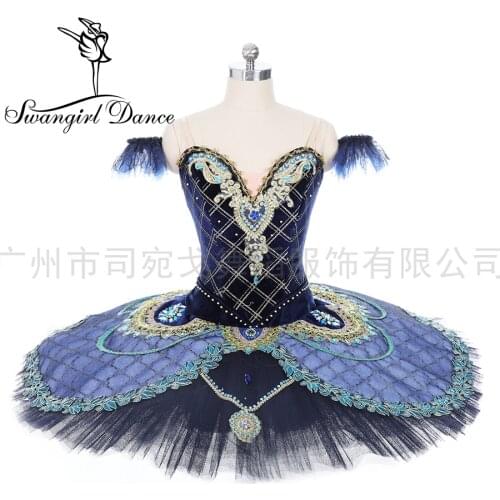 Velvet Bodice Ballet Competition Costume Dark Blue Ballerina Dress Classical Pancake Tutu Professional Ballet Tutu BT2014