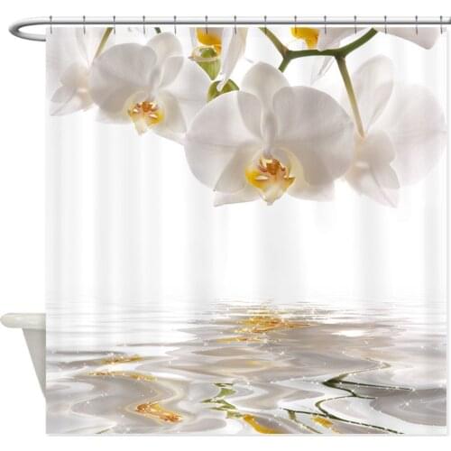 White Orchids Shower Curtain Mat Decorative Waterproof Polyester Fabric Bathroom Curtain Set Home Bath Decor