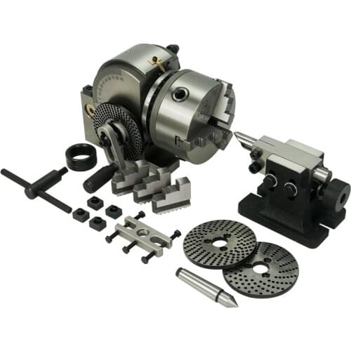 BS-0 Dividing Head 5 inch Tailstock 100MM 3 Jaw Lathe Chuck Precision Semi Rotary Axis for CNC Milling Machine