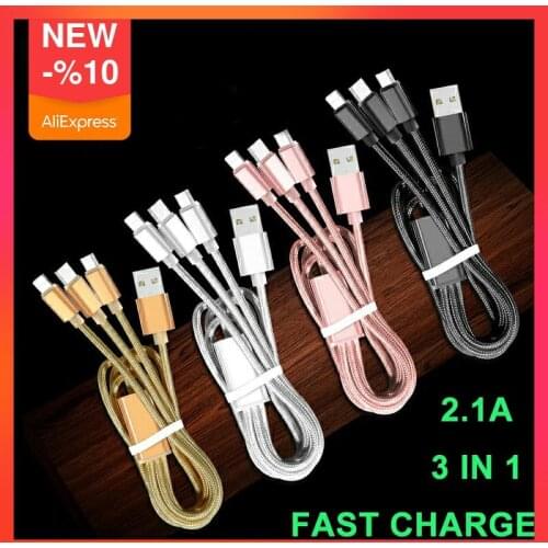 New Arrival 3-in-1 Cable For Android Apple Type c Huawei Xiaomi IPhone Mobile Charging One Drag Three Data Lines 1m 2m 3m
