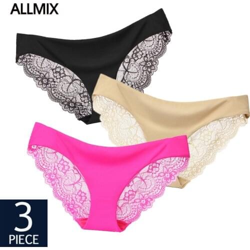 ALLMIX 3Pcs/lot Sexy Womens Hollow Out Panties Set Underwear Seamless Lace Briefs Low Rise Female Soft Panty Sexy Lady Lingerie