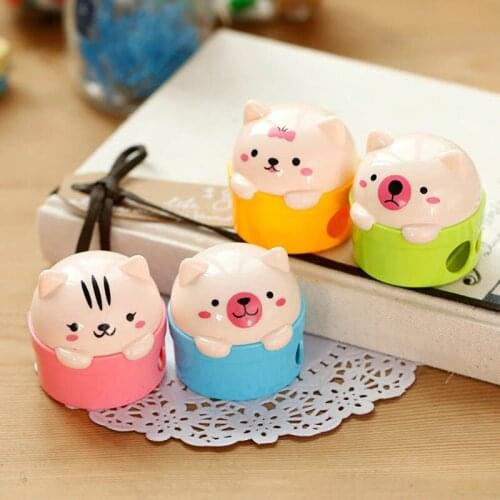 Cute Plastic Double Hole Lead Sharpeners Kawaii Bear Hand Pencil Sharpeners For Kids Korean Stationery Office School Supplies