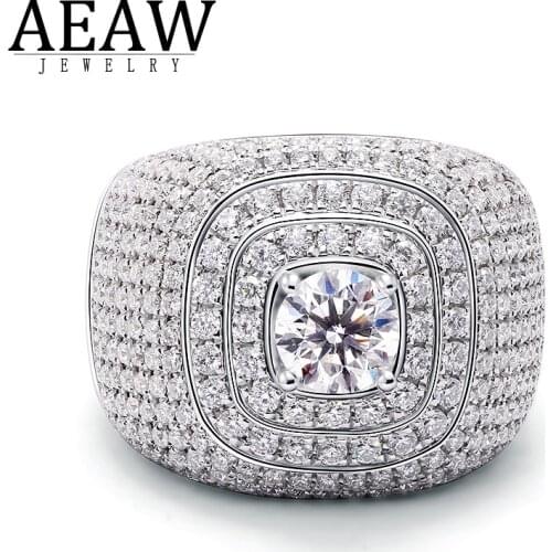 Luxury DF Color VVS1 Round Excellent Cut 0.5ct 5.0mm Moissanite Engagement Men Ring Solid Real 14k White Gold Fine Ring for Men