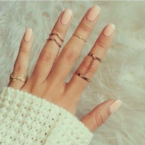 New 6pcs /set Unique Style Gold Stacking Midi Finger Knuckle Rings geometric Leaf Triangle rhinestone Ring Set Women Jewelry