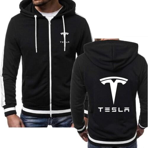 2021 NEW Mens Sweatshirts Tesla Car Logo Print fashion Casual Long Sleeve Hooded zipper Jacket Man Hoody Clothing