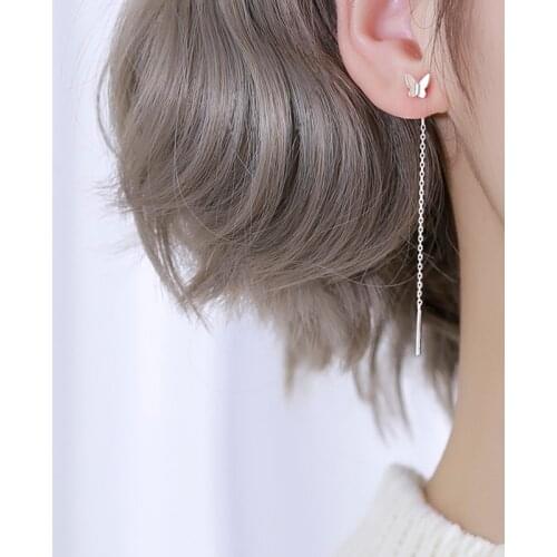 New Trendy Long Tassel Butterfly Drop Earrings For Women 925 Sterling Silver Earrings oorbellen eh456