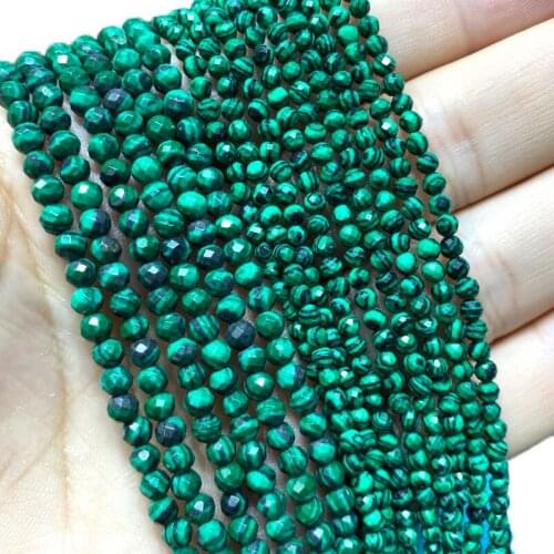Wholesale Malachite Natural Stone Faceted Round Beads For Jewelry Making DIY Bracelet Necklace 2MM 3MM 4MM