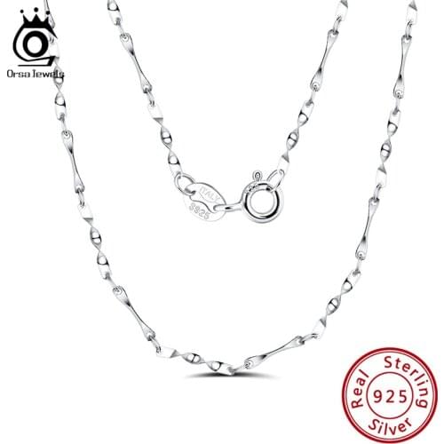 ORSA JEWELS Italian 1.0mm Twisted Link Chain Necklace 925 Sterling Silver 18'' 45cm Length Essential Chain for Pendant SC05