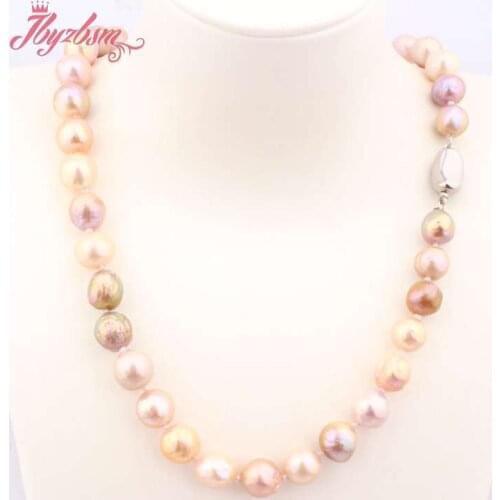 JBYZBSM AA Grade 100% Natural Freshwater Pearl Necklace Genuine Edsion Beads Knot Chain Women Jewelry Choker Necklace 17"