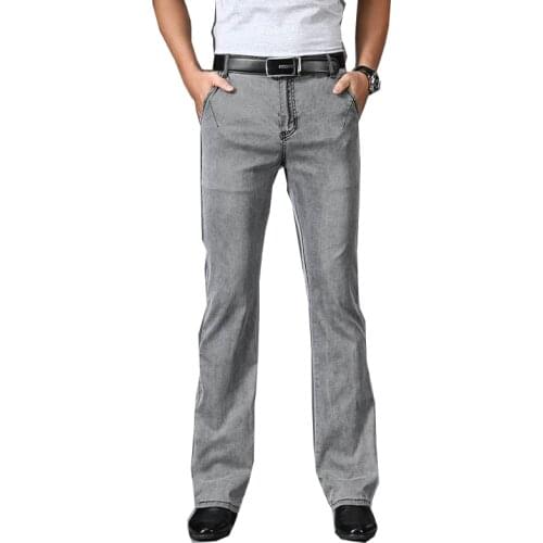 Pantalones vaqueros delgados de tela vaquera con corte de bota para hombre, vaqueros de cintura elástica con cordón, transpirabl