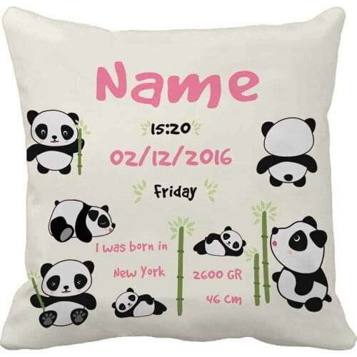 Pink Cushion Cover Custom Baby Information Pillowcase Decorative Covers Pillow Case Personalized Gift Cute Pandas