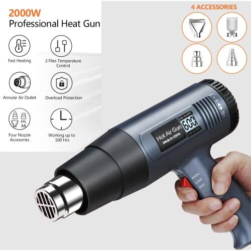 2000W Heat Gun Professional Heavy Duty Hot Air Gun Kit Variable Temperature Control for DIY Stripping Paint Shrinking PVC home