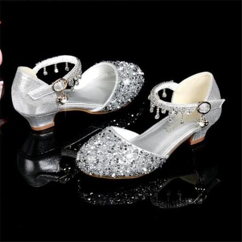 Girls shoes high heels 2021 new little girl fashion Sequin crystal shoes lovely princess shoes
