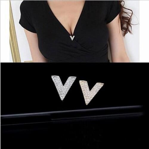 Utei JewelryFashion Temperament V Letter Brooches Full Rhinestone Upscale Lady Pin Party Dress Woman Brooch