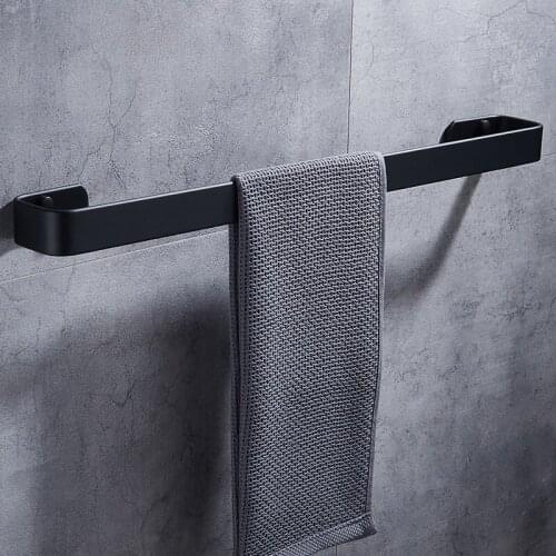 Towel Bars Matte Black Adhesive Shelves Towel Rack Bathroom Hardware Set Towel Rod Wall Mounted Towel Ring