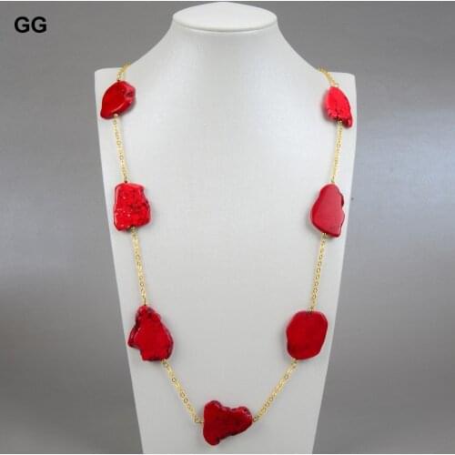 GuaiGuai Jewelry 32-39MM Red Gems Imperial Jasper Turquoise Chain Necklace 35