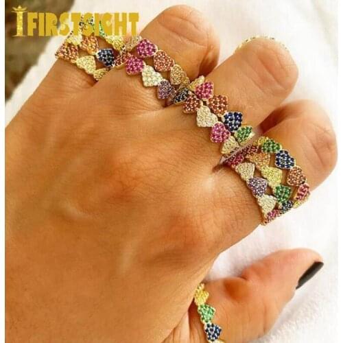 Men women minimal dainty cz Cut Design Multicolor rainbow cz gold color heart Ring Size 6 7 8 Fashion Women Jewelry Gift