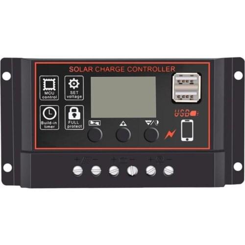LCD Display Solar Charger Controller USB Dual Solar Panel Regulator 12V 24V Auto PWM Controllers Build-in Micro Controller