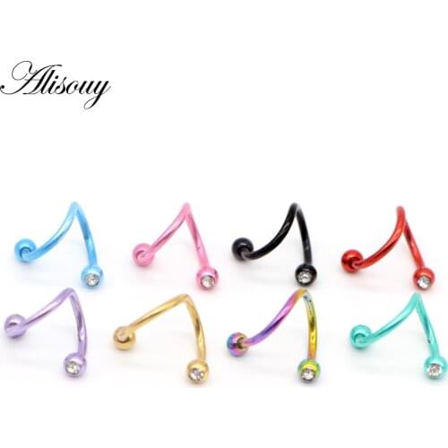 Alisouy 1pc 16G S-shape ear plug Labret Ring surgical Stainless Steel Bar Spiral Twister Ear Pierce Body Jewelry septum jewelry
