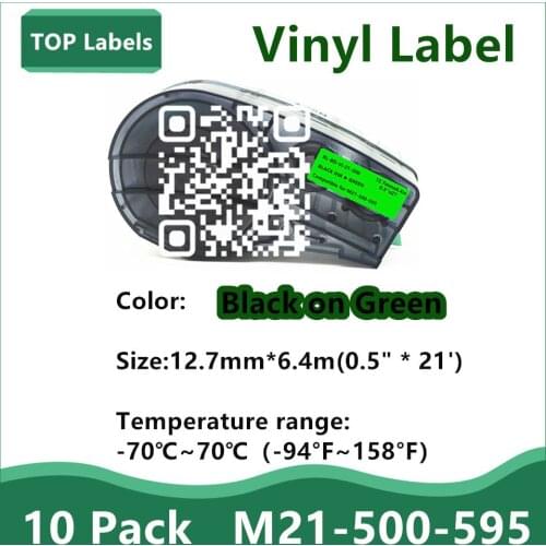 10 Pack Black on Green Label Tape M21-500-595 Vinyl Cable Labels for BMP21-PLUS,BMP21 LAB,IDPAL LABPAL Printer Electrical Panels