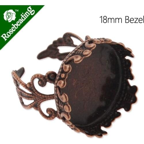 18mm round adjustable sntique copper plated Faceplate Ring Setting With 18mm round bezel,ring blanks,Sold 20pcs/lot-4651