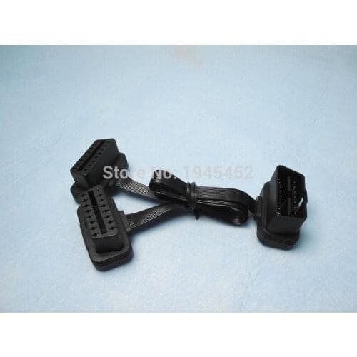 2016 New Design Excellent Flat OBDII OBD-II OBD 2 OBD2 16 Pin Male To dual Female Y Splitter Elbow Extension Cable