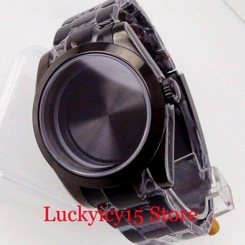 39mm NH35A NH36A ETA 2836 MIYOTA 82 Series Black PVD Watch Case Flat Sapphire Glass Screw Crown Oyster/Jubilee Band
