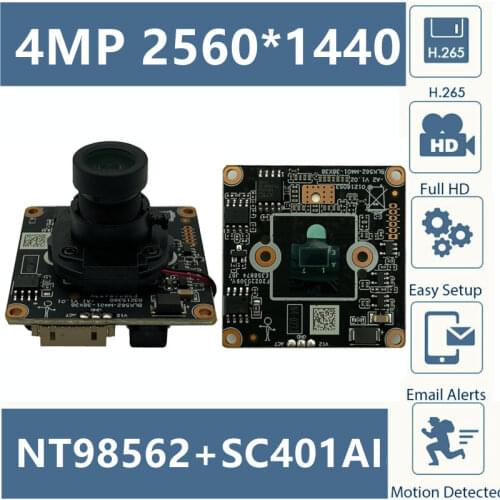 4MP NT98562+SC401AI IP Camera Module Board M12 Lens IRC 2560*1440 ONVIF MIC Audio Interface CMS XMEYE Motion Detection Radiator