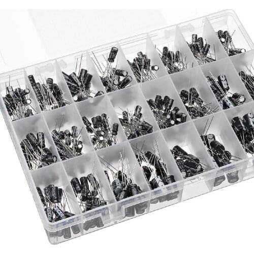 500PCS Electrolytic Capacitors Kit with Assortment Box 0.1UF-1000UF 24 Values 16V-50V Aluminum Passive Components Supply
