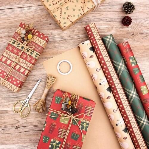 50x70cm Retro Christmas Element Gifts Wrapping Paper DIY Handmade Present Packing Kraft Wraps for Xmas Party Holiday