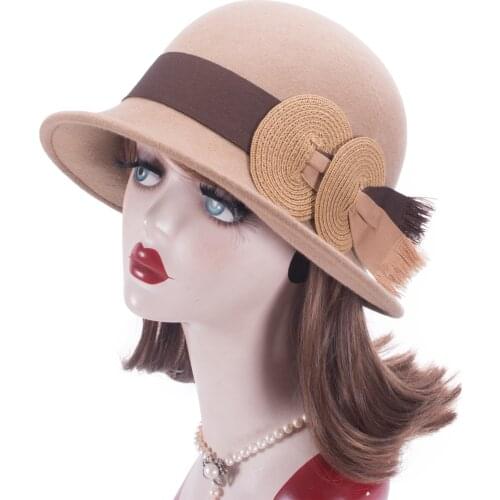 Lawliet Asymmetrical Elegant Womens Downton Abbey Style Cloche Bucket Wool Felt Winter Hat T407