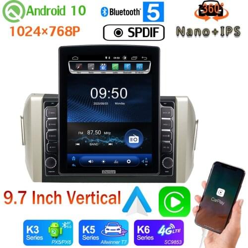 9.7" Vertical Tesla Android 10 Car Media Radio DSP GPS PX6 4+64G For Toyota Innova Crysta LHD RHD 2016-2019 Head Unit 360 Camera