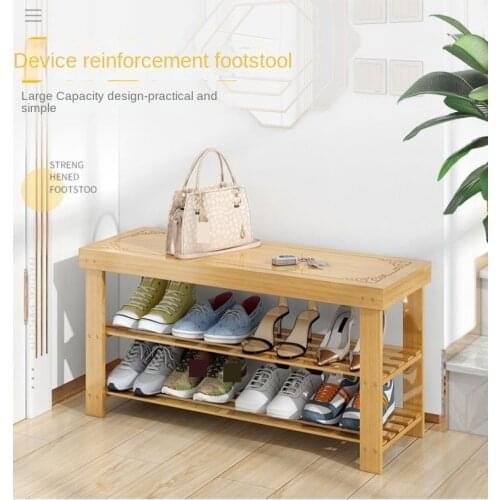 Bamboo change shoe bench Shoe cabinet simple solid wood door can sit storage stool European shoe rack
