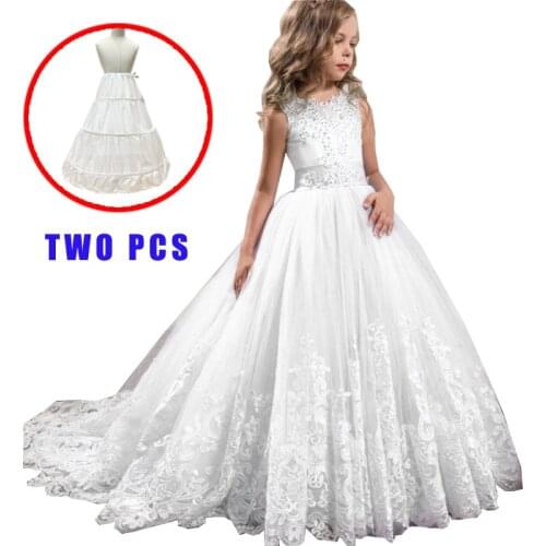 White Lace Baby Wedding Dress for Teenager Girls Evening Dresses Party Long Pageant Dresses for Girls Clothes Elegant Girl Dress
